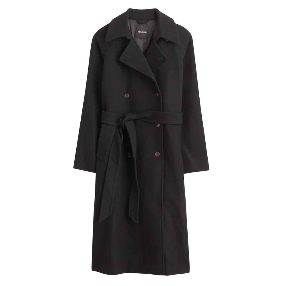 Madewell Double-Breasted Wool Blend Trench Coat Size Medium Black